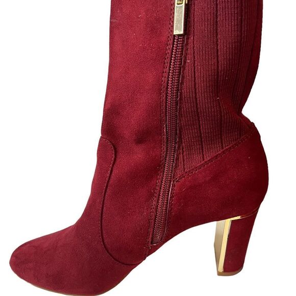 IMAN Burgundy Heeled Boots with Metallic Gold Heel - Picture 2 of 7